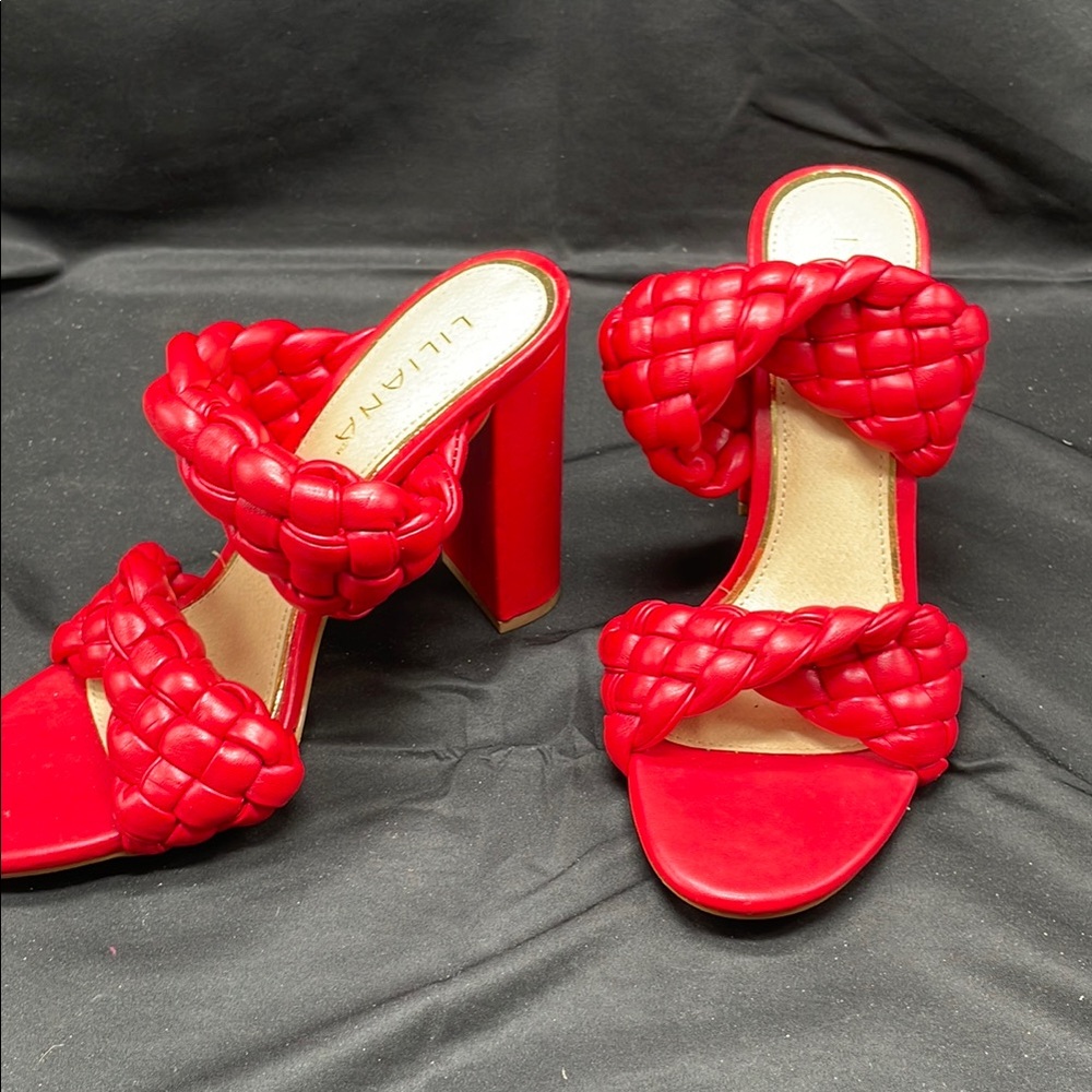 Liliana Red Stiletto Heels with Quilted Straps